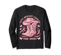 Give Breast Cancer The Boot Cowgirl Cancer Awareness Ribbon Maglia a Manica