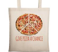 Give Pizza A Chance - Borsa tote in cotone ecologico naturale con slogan divertente, beige, Beige, Taglia unica