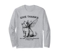 Give Thanks Bibbia Verse Christian Adorable Kitty Kitten Cat Maglia a Manica