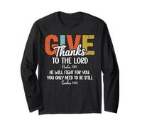 Give Thanks The Lord Psalm 136:1 He Will Fight Exodus 14:14 Maglia a Manica