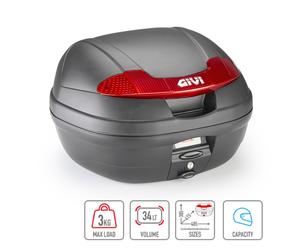 GIVI E340N2 VISION BAULETTO 34 LT NERO 1 CASCO INTEGRALE CATADIOTTRI ROSSI