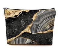 Givotin Piccola borsa per il trucco per la borsa carina tela impermeabile borse cosmetiche per le donne Zipper Travel Toiletry Pouch, Borse Trucco Marmo Nero, Size: 10"W x 7"H. Hold All Your