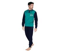 GIVOVA Pigiama Lungo Maschile in Caldo Cotone, Tuta Homewear Uomo da Casa, Vari Modelli (IT, Testo, L, Regular, Regular, GI590-Verde/Blu)