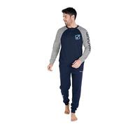 GIVOVA Pigiama Lungo Maschile in Caldo Cotone, Tuta Homewear Uomo da Casa, Vari Modelli (IT, Testo, L, Regular, Regular, GI591-Blu)