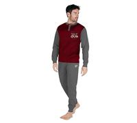 GIVOVA Pigiama Lungo Maschile in Caldo Cotone, Tuta Homewear Uomo da Casa, Vari Modelli (IT, Testo, L, Regular, Regular, GI590-Bordeaux/Grigio Scuro)