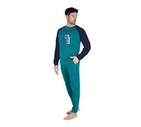 GIVOVA Pigiama Lungo Maschile in Caldo Cotone, Tuta Homewear Uomo da Casa, Vari Modelli (IT, Testo, M, Regular, Regular, GI586-Verde/Blu)