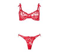 GIVTULIP 2 Pezzi Lingerie Sexy Donna Intimo Pizzo Ricamo Floreale Trasparente Reggiseno Push Up e Perizoma Seducente Biancherial Camicia da Notte Esotico Completo Intimo Indumenti Notte Bikini Slip