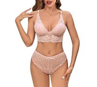 GIVTULIP Completo Intimo Donna Sexy Biancheria Intima Cotone Reggiseno Push Up Scollo V Lingerie Babydoll Bikini Mare Indumenti da Notte Perizoma Seducente Completo Lingerie Sposa Costume 2 Pezzi Hot