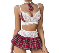 GIVTULIP Costume da studentessa sexy donna cattiva set lingerie cosplay caldo 5 pezzi scuola mini gonna pieghettata top roleplay legato uniforme studente gioco ruolo biancheria intima intima baby