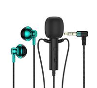 GIWFBQTR Microfono Lavalier in-Ear da 3,5 mm con Auricolare Mini Microfono A Clip per Karaoke Trasmissione in Diretta Lezione Online Gioco Nero Verde