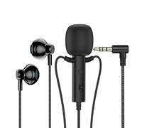 GIWFBQTR Microfono Lavalier in-Ear da 3,5 mm con Auricolare Mini Microfono A Clip per Karaoke Trasmissione in Diretta Lezione Online Gioco Nero