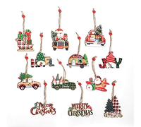 Giwnhvx 12 Pezzi Ornamenti Appeso in Legno di Natale Auto Rosso Camion Babbo Natale Albero Casa Appeso in Legno per la Decorazione