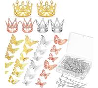 Giwnhvx 166 Pezzi di Decorazioni per Corone per Bouquet di Fiori con 6 Topper Torta A, 100 Spille per Corpetto, 60 Farfalle Multicolori