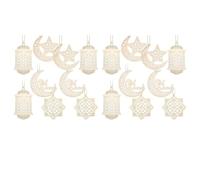 Giwnhvx 18 Pezzi Ciondolo nel Legno Ornamento Ramadan Decorazione Vuota Luna Forma Luce Ciondolo Ornamento Eid Decorazioni per Feste