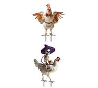 Giwnhvx 2 pezzi decorazione da giardino in metallo per Halloween, scheletro cavalcando un gallo, pannello da giardino in metallo, decorazione di Halloween