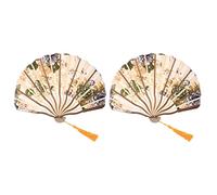 Giwnhvx 2 ventagli pieghevoli in stile classico con fiori di peonia in bambù beige