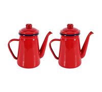 Giwnhvx 2 x 1,1 L Caffettiera smaltata a Mano, a Induzione, Fornello a Gas, Rosso,