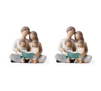 Giwnhvx 2 x Famiglia di 4 figure di libro di lettura, figure dipinte a mano, regali per genitori o figlia e figlio, decorazione di