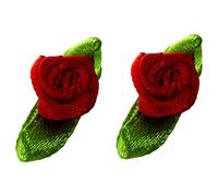 Giwnhvx 200 mini nastri di raso a forma di rosa, fiori, foglie, decorazioni per matrimoni, cucito, fai da te, colore principale: rosso