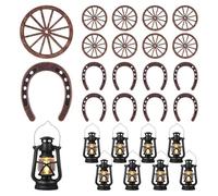 Giwnhvx 24Pcs Western Theme PartyDecorations Cowboy Table Centrotavola Lucky Horseshoe Mini Lanterne Legno Quattro Ruote Artigianato