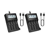 Giwnhvx 2X 18650 Caricabatterie, Caricabatterie per Batteria di Velocità Display LCD maturoFunzione di Scarica a 4 Alloggiamenti per Batterie Ricaricabili 3.7V Li-ION