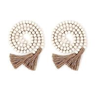 Giwnhvx 2X Ghirlanda di Perline nel Legno con Nappe, Perline da Fattoria Country Decor Preghiera Boho Beads Decorazione da Appendere Un Parete Colore Legno