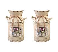 Giwnhvx 2X Shabby Tavolo Disposizione Regalo Decorazione Vintage Vasi Secchio di da Sposa Fiore Vaso Stile Rurale Beige