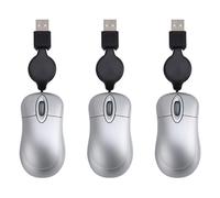 Giwnhvx 3 mini mouse USB con cavo retrattile, piccolo, 1600 DPI, mouse ottico compatto da viaggio (argento)