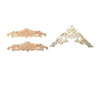 Giwnhvx 3 pezzi di legno di gomma intagliato ad angolo Onlay applique squisite non verniciate, 1 pz 15 x 15 cm e 2 pezzi 20 x 5 cm