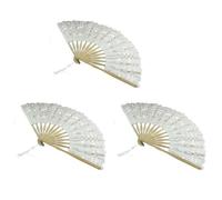 Giwnhvx 3 x Ventaglio a mano pieghevole in pizzo in cotone per la decorazione di nozze nuziale (beige)