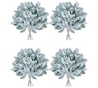 Giwnhvx 32 pezzi artificiali floccati agnelli orecchie steli finti rami di agnello plettri spray verde per vasi bouquet ghirlanda