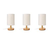 Giwnhvx 3X DC5V Lampada Da Comodino Rotonda Lampada Da Comodino con Paralume Nel Tessuto E Legno Massello per Camera Da Letto, Soggiorno Ufficio Moderno