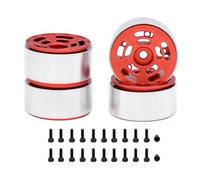 Giwnhvx 4 Pezzi 1.0 Pollici Cerchi in Metallo per Auto su 1/24 1/18 RC Axial SCX24 AX24 FCX24 Enduro24 TRX4M, Doppio Foro 5 Raggi Rosso
