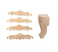 Giwnhvx 4 pezzi 20 x 5 cm in legno di gomma intagliato lungo Onlay applique rosa non verniciata & 4 pezzi 10 x 6 cm legno intagliato mobili piedi gambe
