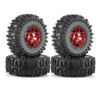 Giwnhvx 4 Pezzi 63 mm 1.0 Pollice Metallo Beadlock Ruota Pneumatico Set per 1/18 1/24 RC Crawler Auto TRX4M SCX24 AX24 FCX24 Parti di Aggiornamento Rosso