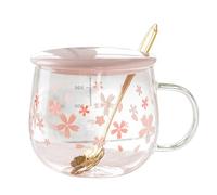 Giwnhvx 400Ml Carino Trasparente Tazza Calore-Acqua Tazza con Maniglia Coperchio Cucchiaio,D