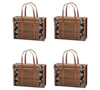 Giwnhvx 4X Cesto da Picnic Intrecciato Borsa Portaoggetti Nel Vimini Manico Piegato Spesa per la Frutta Maniglia per Alimenti Cesto Pieghevole Nel Bambù per Erba Nel Rattan
