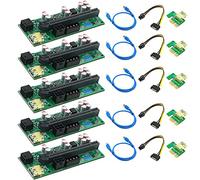Giwnhvx 5 Pezzi Serbi 010-X PCIE 1X a 16X USB3.0 Scheda Riser Estensione Scheda Grafica 60Mm con Flash LED per GPU BTC Miniera Versione