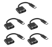 Giwnhvx 5 x 2 in 1 Type-C A 3,5 mm Adattatore per cuffie Jack/Caricabatterie Connettore, Auricolare Audio & Adattatore di Ricarica Nero
