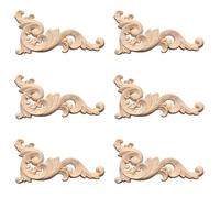 Giwnhvx 6 decalcomanie in legno intagliato, angolo Onlay, decorazione da parete, 12 x 6 cm, non verniciate