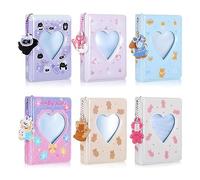 Giwnhvx 6 Pezzi 3 Pollici Raccoglitore di Carte Fotografiche Mini Album Foto Cuore Porta Carta Foto 40 Tasche con Ciondolo Orso