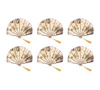 Giwnhvx 6 ventagli pieghevoli in stile classico con fiori di peonia in bambù beige