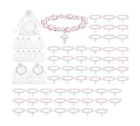 Giwnhvx 60 bomboniere per battesimo, include 30 braccialetti di perle rosa con crocifisso 30 sacchetti di organza braccialetti rosario elasticizzati