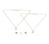 Giwnhvx a Moda Collana Ciondolo Doppia Luna e Stelle Orecchini di Perline imitazione Set Ragazze