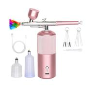 Giwnhvx Airbrush Set - Compressore portatile per aerografo, ricaricabile, in metallo rosa, per nail art, cosmetici, decorazione torte