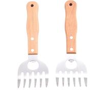 Giwnhvx Artigli di triturazione di carne X2 - Artigli di orso in acciaio inossidabile con manici lunghi in legno per triturare il barbecue senza sforzo