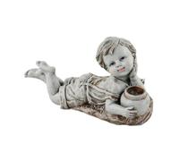 Giwnhvx Bambino con Luci Solari Decorazione Giardino Statua Esterna Vaso Resina Ragazzo Aiuola Cortile Scultura Decor