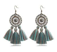 Giwnhvx Bohemian Lega Orecchini Europeo E Americano A Mano A Forma Di Ventaglio Lungo Nappa Orecchini Cavi Unisex Verde