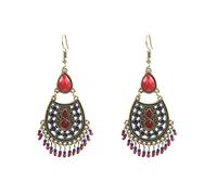 Giwnhvx Bohemian Orecchini Etnici Orecchini Alla Moda Perline Di Accessori Orecchini A Pompon Lunghi Rosso
