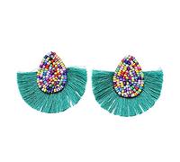 Giwnhvx Bohemian Perlé Nappa Orecchini per le Donne Grande Dichiarazione Orecchini Donna Matrimonio Fringe Appeso Orecchini Verde